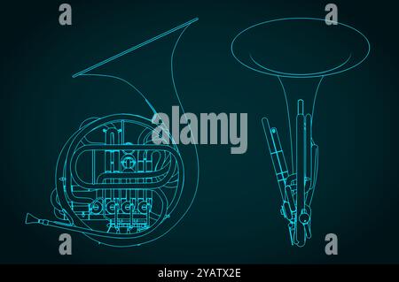 Illustration vectorielle stylisée des plans d'un cor français Illustration de Vecteur