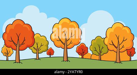 Arbres d'automne colorés dans un style Cartoon Illustration de Vecteur