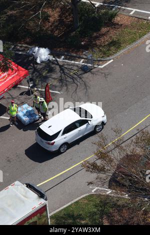 Sarasota, Floride, États-Unis. 15 octobre 2024. Vue aérienne des séquelles à Sarasota, en Floride, après l'ouragan Milton le 15 octobre 2024. Crédit : Mpi34/Media Punch/Alamy Live News Banque D'Images