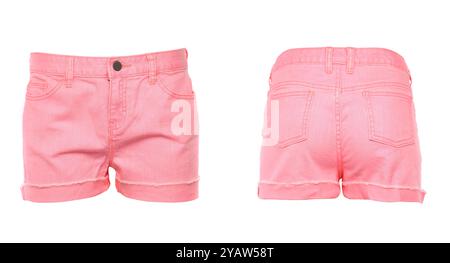 Short jeans femme isolé sur un fond blanc. Avant. Retour. Banque D'Images