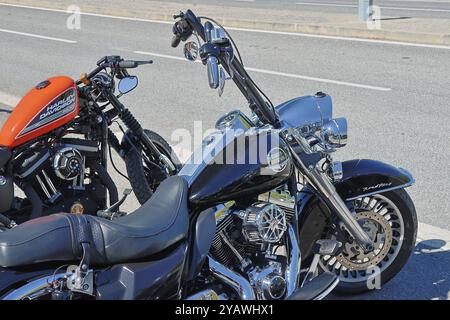 Deux motos harley davidson garées, une softail et une quarante-huit, brillantes au soleil Banque D'Images