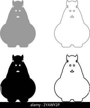 Capybara Set icône gris noir couleur illustration vectorielle image simple plein contour ligne de contour mince style plat Illustration de Vecteur