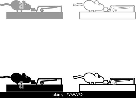 La souris veut manger morceau de fromage de souris silhouette rongeur set icône gris noir couleur illustration vectorielle image simple contour de remplissage solide Illustration de Vecteur