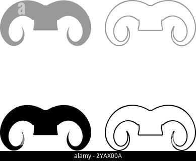 RAM Horns concept animal de ferme Set icône gris noir couleur illustration vectorielle image simple plein remplissage contour ligne de contour mince style plat Illustration de Vecteur