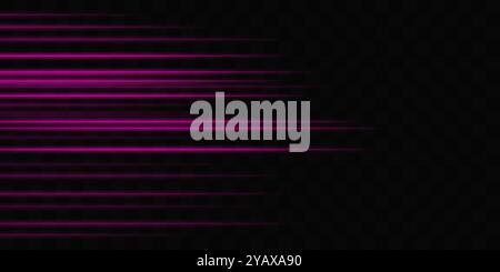 Faisceau laser violet abstrait. Effet d'éclairage. Projecteur directionnel. Des stries claires s'estompent dans l'obscurité sur un fond noir, créant une dynamique et un Illustration de Vecteur