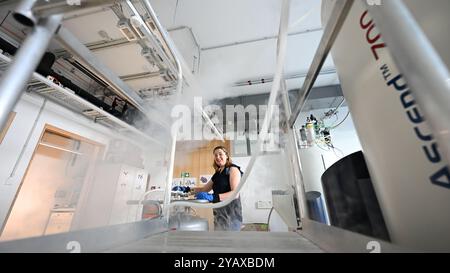 IMAGE THÉMATIQUE - projet 'capturer l'avenir' : un technicien travaillant dans l'installation de résonance magnétique nucléaire (RMN) le jeudi 29 août 2024, au campus ISTA de Klosterneuburg. Actuellement, un spectromètre RMN avance IV de 600 MHz équipé d'une sonde TBO large bande à l'état de solution, un spectromètre 800 MHz avec une sonde cryogénique refroidie à l'hélium à l'état de solution et un spectromètre supplémentaire de 700 MHz sont disponibles. Les trois appareils sont équipés de sondes à semi-conducteurs tournantes à angle magique rapide et solution. - 20240829 PD27539 Banque D'Images