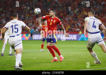 Cordoue, Espagne. 15 octobre 2024. Joselu (ESP) Football/Football : Ligue des Nations de l'UEFA phase Ligue A4 match du Groupe A4 entre l'Espagne 3-0 Serbie à l'Estadio Nuevo Arcangel à Cordoue, Espagne . Crédit : Mutsu Kawamori/AFLO/Alamy Live News Banque D'Images