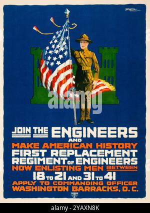 American, US, WW1, affiche de recrutement, rejoignez les ingénieurs et faites l'histoire américaine par Schutte, 1917-1919 Banque D'Images