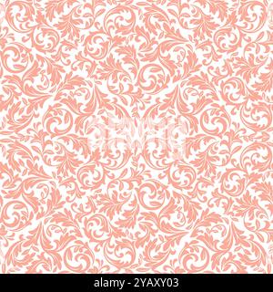 Papier peint dans le style baroque. Un arrière-plan vectoriel transparent. Ornement floral blanc et rose. Motif vectoriel graphique Illustration de Vecteur