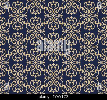 Papier peint dans le style baroque. Un arrière-plan vectoriel transparent. Ornement floral bleu et or. Motif vectoriel graphique Illustration de Vecteur