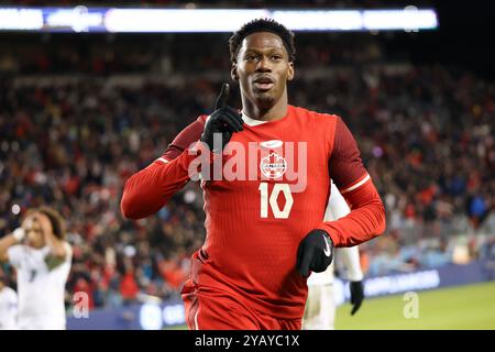 Toronto, Canada. 15 octobre 2024. Toronto, Ontario, Canada, 15 octobre 2024, Jonathan David #10 du Canada célèbre son but match amical international entre équipe Canada et Panama à BMO Field. (Photo de Indrawan Kumala/Sipa USA) crédit : Sipa USA/Alamy Live News Banque D'Images