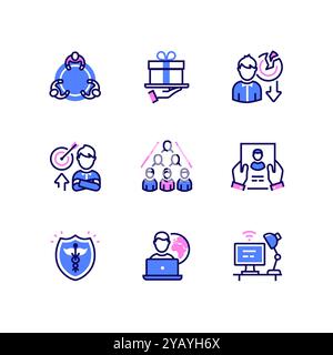 Affaires, travail d'équipe et finances - ensemble d'icônes de style de conception de ligne Illustration de Vecteur