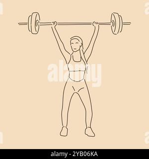 Femme haltérophilie. Dessin au trait. Illustration vectorielle de contour d'esquisse Illustration de Vecteur