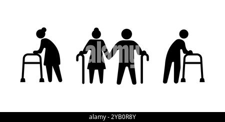Vecteur d'icône de silhouette de couple de grands-parents Illustration de Vecteur