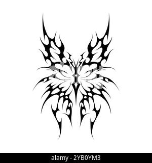 Tatouage néo tribal y2k de style gothique. Design papillon Cyber sigilism. Illustration vectorielle de noir et blanc. Illustration de Vecteur