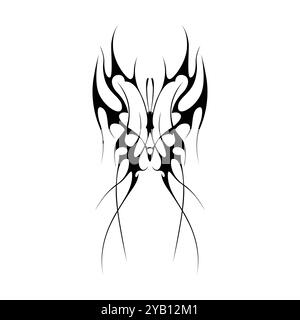 Tatouage néo tribal y2k de style gothique. Design papillon Cyber sigilism. Illustration vectorielle de noir et blanc. Illustration de Vecteur