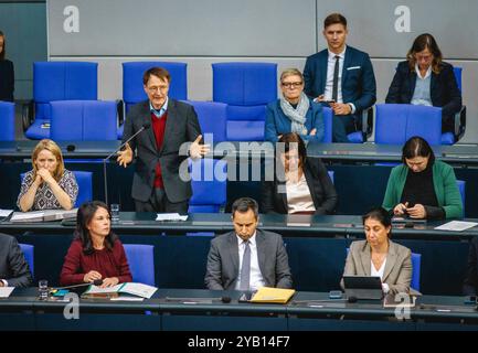 Berlin, Deutschland. 16 octobre 2024. Karl Lauterbach, ministre fédéral de la santé, a enregistré lors d'une enquête gouvernementale à Berlin, le 16 octobre 2024. Crédit : dpa/Alamy Live News Banque D'Images