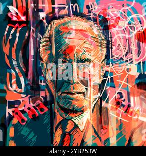 Portrait de Yitzhak Rabin, cinquième premier ministre d'Israël. 1922-1995. Une peinture artistique et moderne dessinée dans le style graffiti punk Banque D'Images