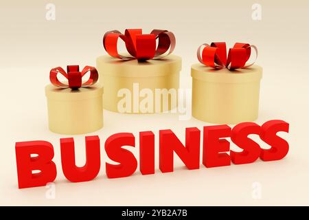 Entreprise d'inscription rouge de luxe sur podium jaune, lumière douce, fond lisse de vue avant, rendu 3D. Banque D'Images