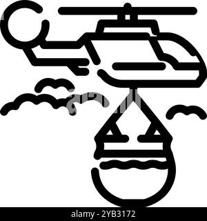 illustration vectorielle d'icône de ligne d'hélicoptère de lutte contre les incendies Illustration de Vecteur