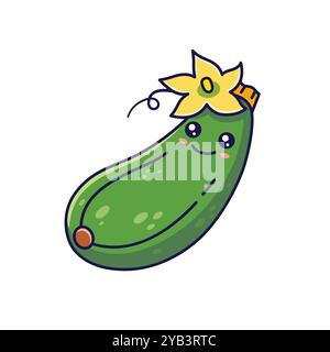 Cute Kawaii Zucchini illustration d'icône de dessin animé. Concept d'icône plat végétal alimentaire isolé Illustration de Vecteur