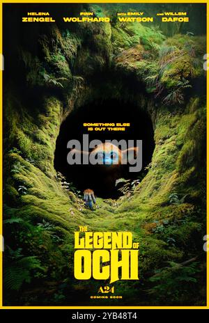 The Legend of Ochi (2025) réalisé par Isaiah Saxon et mettant en vedette Willem Dafoe, Helena Zengel, Finn Wolfhard et Emily Watson. Une jeune fille s'enfuit de chez elle et apprend à communiquer avec une espèce animale insaisissable connue sous le nom d'Ochi. Affiche US Advance ***USAGE ÉDITORIAL SEULEMENT***. Crédit : BFA / A24 Banque D'Images