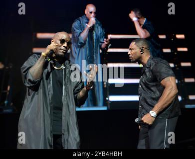 Dallas, États-Unis. 11 octobre 2024. Tyrese, Ginuwine, Tank (T.G.T.) se produit lors du R&B Forever Tour à l'American Airline Center le 11 octobre 2024 à Dallas TX. (Photo de Yolanda Smith/Sipa USA) crédit : Sipa USA/Alamy Live News Banque D'Images