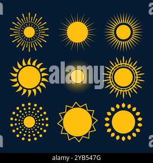 ensemble de soleil plein avec différents rayons de style Illustration de Vecteur