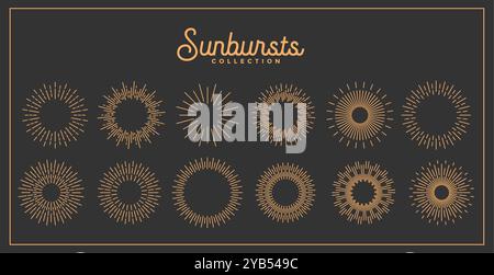 rayons de soleil linéaires lignes dessinées à la main grand ensemble Illustration de Vecteur