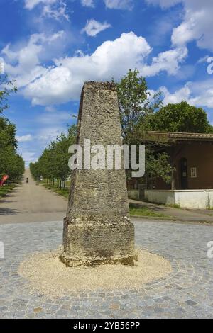 Stèle dans l'avenue de la biosphère, Albgut, ancien camp, ancienne zone militaire, zone de la biosphère, Muensingen, Souabe Alb, Bade-Wuertemberg, Allemagne, Europe Banque D'Images