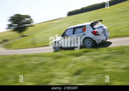 Trèves, Allemagne, le 20 août 2011, Christian Riedemann et son copilote Michael Wenzel dans leur Skoda Fabia S2000 au soleil SS9 (Birkenfelder Land 1) Banque D'Images