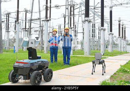 CHUZHOU, CHINE - 17 OCTOBRE 2024 - le personnel d'exploitation et de maintenance de l'énergie utilise des chiens robotisés intelligents pour réaliser des sp. Intelligents en trois dimensions Banque D'Images