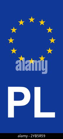 Pologne Euroband avec symbole national : fond bleu représentant l'Union européenne et l'identité polonaise pour l'immatriculation du véhicule. Illustration de Vecteur