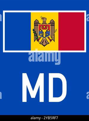 Euroband moldave avec symbole national : fond bleu représentant l'Union européenne et l'identité géorgienne pour l'immatriculation des véhicules. Illustration de Vecteur