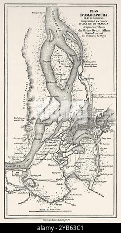 Carte ancienne d'Amarapura et de sa banlieue, y compris les ruines d'Ava et Tsagain, Birmanie, Myanmar. Asie du Sud-est. Voyage au Royaume d'Ava, 1855 par le colonel Sir Henry Yule (1820-1889) le Tour du monde 1860 Banque D'Images