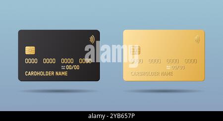 Carte de crédit en plastique avec puce emv. Paiement sans contact. Carte bancaire NFC. Illustration de Vecteur