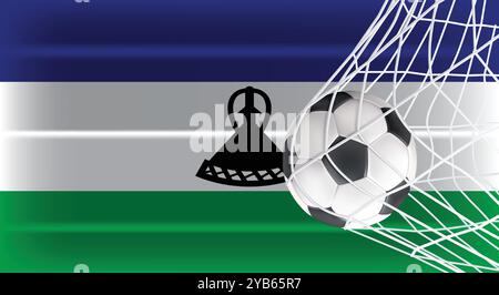 Football ballon de football dans Goal Net isolé sur le drapeau ombragé du Lesotho, équipement accessoire de sport pour jouer jeu, championnat et conception de compétition Illustration de Vecteur