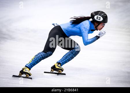 Dresde, Allemagne, 3 février 2019 : la patineuse de vitesse féminine Iong A Kim du Kazakhstan participe à la Coupe du monde de patinage de vitesse sur courte piste de l'ISU Banque D'Images