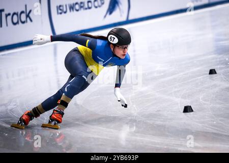 Dresde, Allemagne, 1er février 2019 : Mariya Dolgopolova, de l'Ukraine, participe au Championnat du monde de patinage de vitesse sur courte piste en Allemagne. Banque D'Images