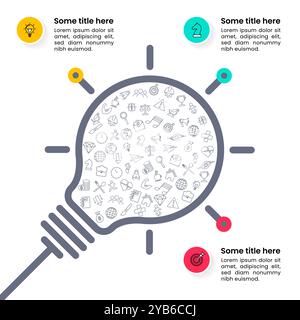 Modèle d'infographie avec icônes et 3 options ou étapes. Ampoule. Peut être utilisé pour la mise en page de flux de travail, le diagramme, la bannière, la conception Web. Illustration vectorielle Illustration de Vecteur