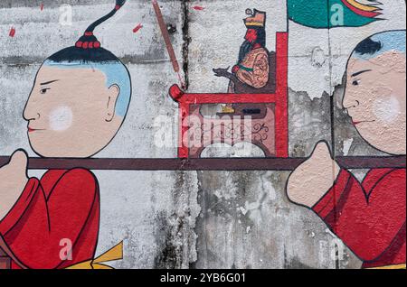 Une murale au Sanctuaire de la lumière sereine, un temple chinois dans la vieille ville de Phuket Town, Thaïlande, représentant une procession religieuse (taoïste) Banque D'Images