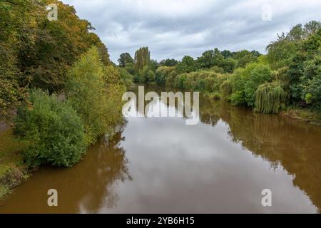 Vue depuis le parc public de carrière à Shrewsbury, Royaume-Uni. Banque D'Images