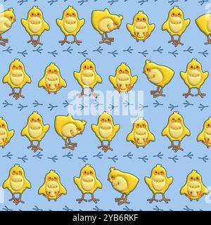 Motif de Pâques sans couture avec des poussins mignons. Gonflé style bouffé. Motifs inclinables sans couture. Texture sans fin pour papier peint, emballage, papier d'emballage. Banque D'Images