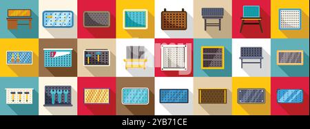 Jeu d'icônes de tableau d'outils de garage. Différents types et tailles de fonds perforés pour organiser les outils sont présentés dans cet ensemble d'icônes vectorielles Illustration de Vecteur