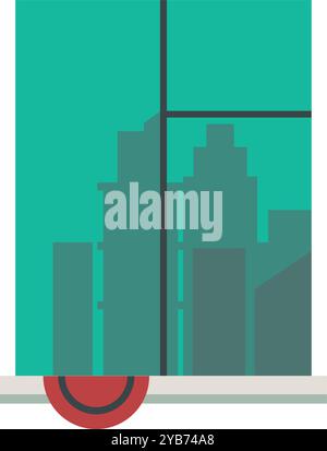 Silhouette de paysage urbain en verre vert de fenêtre. Silhouettes de gratte-ciel Illustration de Vecteur