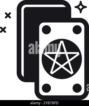 Carte avec pentagramme. Icône noire Tarot. Symbole ésotérique Illustration de Vecteur