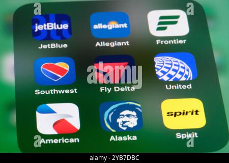 Icône et logo assortis de l'application American Airlines. Delta , Southwest, United Airlines, American Airlines, JetBlue, Frontier, Spirit, Alaska Airline Banque D'Images