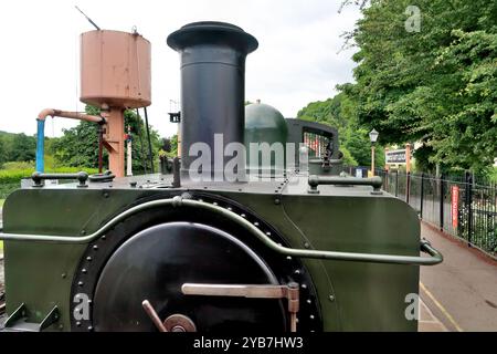 Le char valise no 1369 du GWR attend de quitter la gare de Buckfastleigh sur le South Devon Railway avec un train de marchandises de démonstration. Vu du fourgon des gardes. Banque D'Images