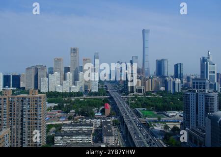 Pékin, Chine-Sep.17th 2024 : vue aérienne de la ville de Pékin. Quartier des affaires central moderne de Pékin CBD centre-ville skyline. Vue en grand angle Banque D'Images