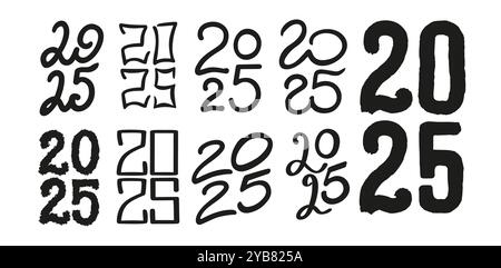 Ensemble vectoriel de police d'écriture manuscrite clipart 2025 ans. Lettrage isolé pour calendrier design Illustration de Vecteur